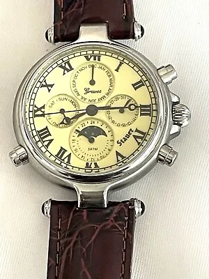 Stainless Stauer Graves 33 Automatic Moon Phase Ivory Dial Watch 13372 • $80