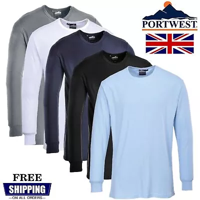 Portwest Long Sleeve Thermal T-Shirt Baselayer Crew Neck Comfort Winter Top B123 • £4.50