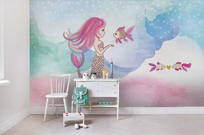 3D Mermaid Fish Sea Blue Self-adhesive Removeable Wallpaper Wall Mural1 1966 • $44.99