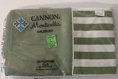 Set Of 2 Vintage Canon Monticello Standard Pillowcases White & Green Stripes • $19.54