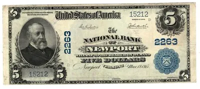 1902 $5 The NB Of Newport Vermont. Ch2263. VF/minor Stain.  Y00008820 • $390