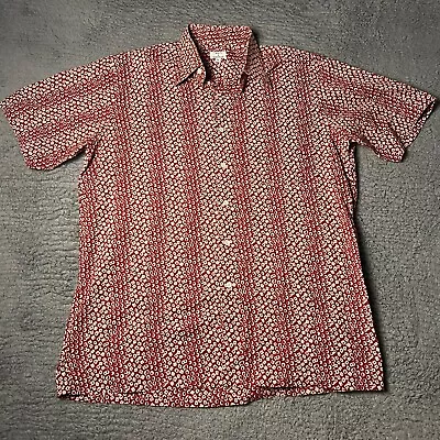 Maus Hoffman Shirt Mens Large Red Geometric Print Button Short Sleeve USA Made • $22.88