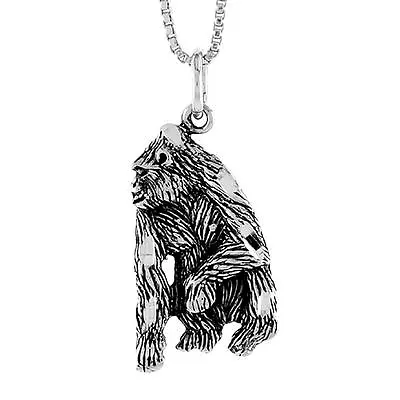 Sterling Silver Silverback Gorilla Monkey Pendant / Charm Italian Box Chain • $17.99