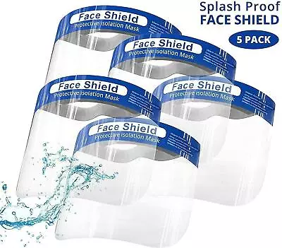 5 X FACE SHIELD FULL FACE VISOR TRANSPARENT MASK CLEAR PLASTIC SHIELDS - 5 PACK • £6.98