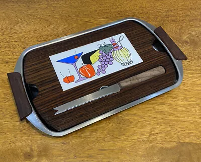 Vintage Cheese Board Painted Ceramic Tile Rostfrei Knife & Meat / Fruit Tray • $39