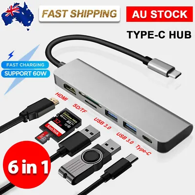 $17.95 • Buy 6-in-1 Type C 3.1 Hub Adapter USB-C To 4K HDMI PD 2x USB3.0 SD SD TF Card Reader