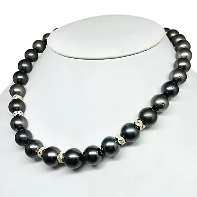 $3792 • Buy Diamond Tahitian Pearl Necklace 18k Gold 13.07 Mm 17  Certified $26,250 914435