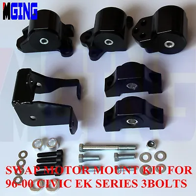 Motor Mount Engine Chassis  Kit For 96-00 Honda Civic B16 B18 B20 EK 3BOLTS  BLK • $123.40