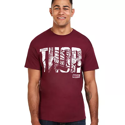 Official Marvel Mens Thor Text Logo T-shirt Burgundy S-2XL • £13.99