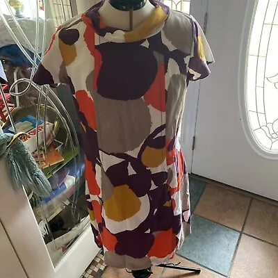 £44.27 • Buy Boden Audrey Colorful Retro Print Shift Short Sleeve Linen Dress Womens Size 8R