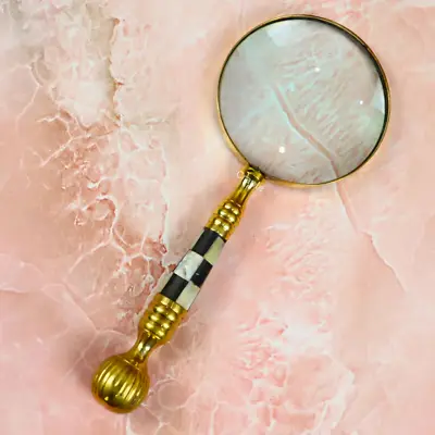 Antique Vintage Brass Magnifying Glass With Mother Of Pearl Inlay And Chess Gift • $27.36