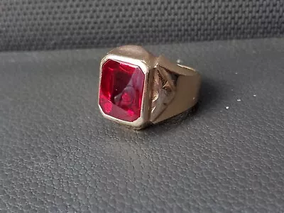 Vtg. 10K Yellow Gold Men's Red Ruby Stone & Diamond Ring Size 5  10.5 Grams  • $399.99