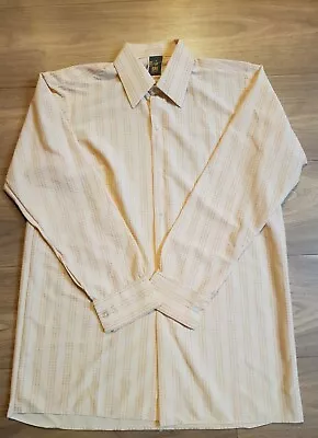 Vintage Bri Nylon Shirt Mens Large L Beige Steiped 60s 50s England Peerless • £49.99