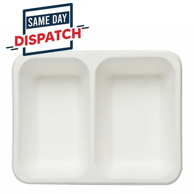 250 - White Plastic Trays 2 Compartment For Food Snacks Takeaway Microwave Safe • £18.99