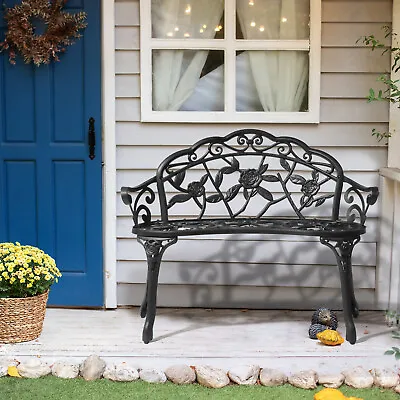 Park Bench Garden Patio Chair Yard Deck Cast Aluminum Home Outdoor Furniture • $88.99