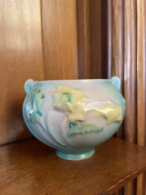 Vintage Pink & Blue Roseville Pottery Poppy 3” Vase - Art Deco Style • $79