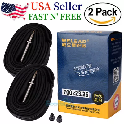 2Pack Road Bike Tube 700x23c To 25c 60mm Presta Vlave Bicycle Inner Tube 700c • $10.59