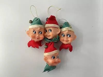 Lot Of 4 Vintage Japan Christmas Pixie Elf Head Christmas Light Covers Ornaments • $35