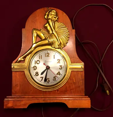 Antique Vintage ART DECO Wood Clock Metal Ballerina Figurine SESSIONS 11  • £98.03