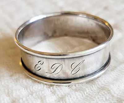 Antique STERLING SILVER NAPKIN RING Monogram EDC Rolled Rim NS Silver Company • $28