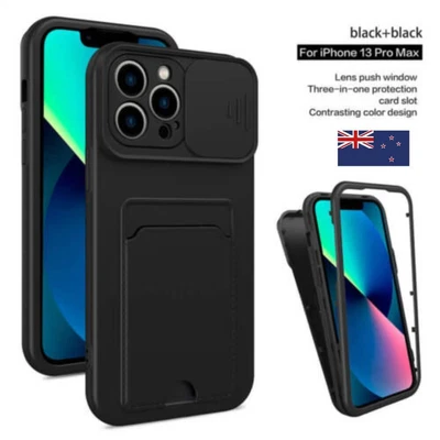 $10.36 • Buy Card Slot TPU Case Hybrid Black Cover For IPhone 13 12 11 Pro Max XS XR SE3 8 7+