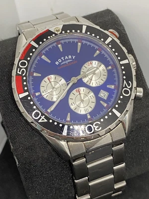 £89.99 • Buy Rotary Blue Dial Gents Chronospeed Watch ROTATING BEZEL USED 42mm Date Func
