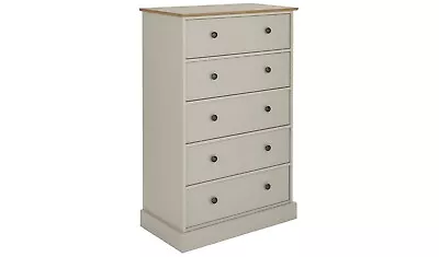 Kensington 5 Drawer Chest - Soft Grey/Oak Effect • £184.99