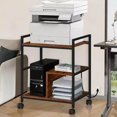  Printer Stand With Charging Station And USB Ports Large 3-Tier Mobile Brown • $127.35