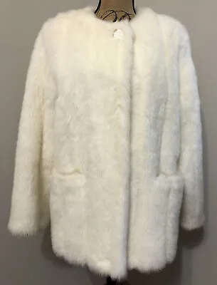 Vintage Maria Dionisiou Lined Ivory Mink Faux Fur Coat Women’s Size L • $44.95