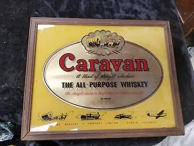 Vintage 1950's Barclay CARAVAN Whiskey Whisky Framed Glass Sign 15  X 12  • $39.99