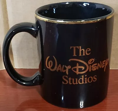 Mickey Mouse Mug Walt Disney Studios Black W/ Gold Rim + Pewter Mickey Emblem • $10