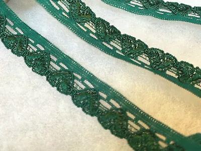 Forest Green Stretch Lace Flat Trim 15mm Width Cute Heart Design • £2.15