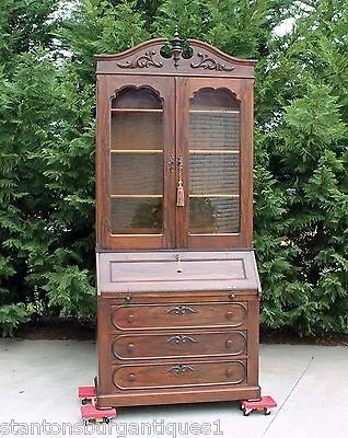 Grand Victorian Solid Rosewood Secretary Desk With Bookcase Top C1865 • $2400