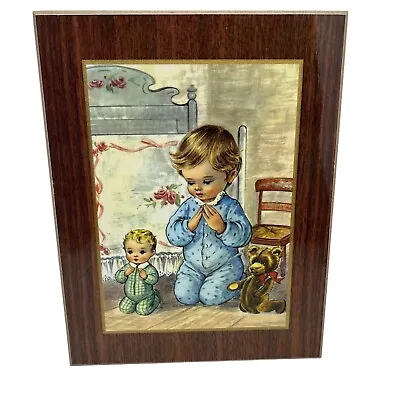 Baby Praying Print Retro Teddy Bear Vintage Bonella Milano Italy Print On Wood • $33.97