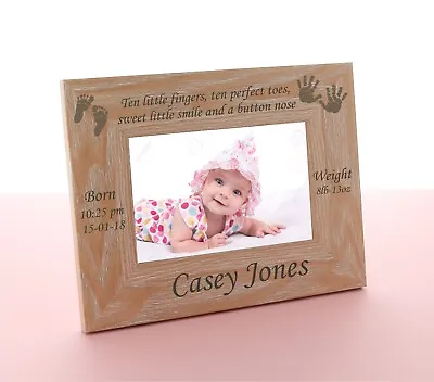 Personalised Engraved Wooden Photo Frame New Baby Gift Keepsake Christening • £9.99