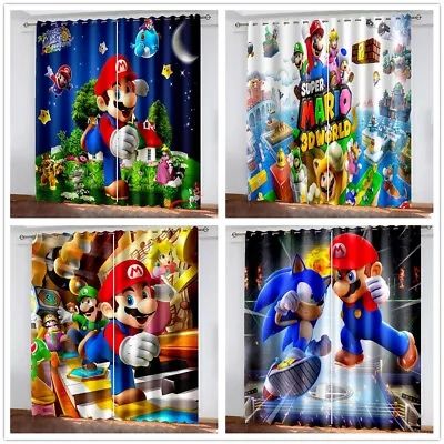 £45.60 • Buy Kids Blackout Curtains Super Mario Bedroom 3D Curtains Thermal Ring Top Eyelet