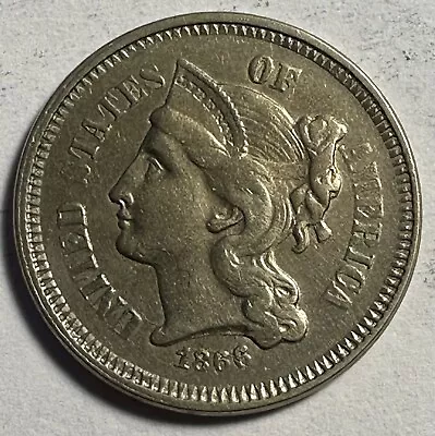 1866 3 Cent Nickel - Free Shipping - (P21-1/OXL) • $42