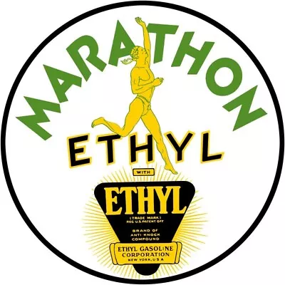 Marathon Gasoline With Ethyl NEW Sign 40  Dia. Round USA STEEL XXL Size • $288.88