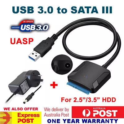 USB 3.0 To 2.5 /3.5  SATA Hard Drive Adapter Cable Converter UASP + DC 12V Power • $10.85