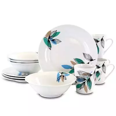 Gibson Home Vineyard Blue 12 Piece Round Fine Ceramic Dinnerware Set • $31.95