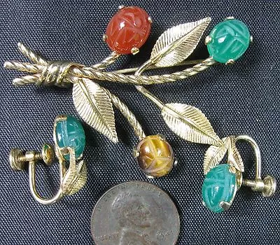 Vintage Van Dell 1/20th 12K Gold Filled Pin & Earrings Set Colored Scarab Beetle • $65