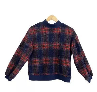 Anthropologie Porridge Tartan Jumper XS Blue Check Textured • £45