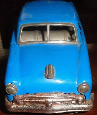 Vintage Metal Tin Battery Operated Blue Toy Car Sedan - Made In Japan  7.5  Long • $5