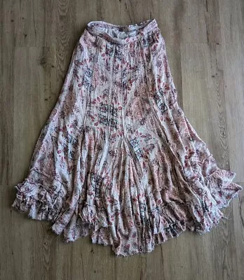 FREE PEOPLE One Women's BOHO PINK Ruffle FLORAL MAXI SKIRT Size Small • $29.99