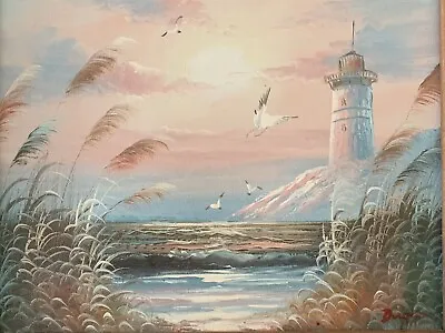 BERNARD B DUGGAN Original Oil On Canvas Signed Lighthouse 14 X 12 Original Frame • $65