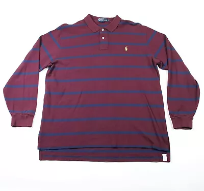 Ralph Lauren Polo Shirt Mens XL Red Maroon Blue Pony Long Sleeve Rugby Casual • $19.95