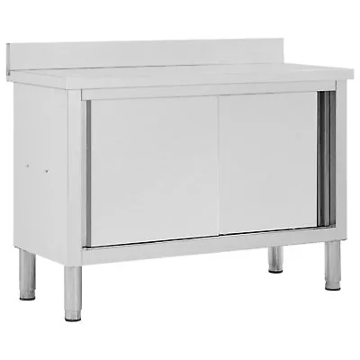 VidaXL Work Table With Sliding Doors 47.2 X19.7 X37.4  Stainless Steel • $394.94