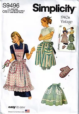 Simplicity Sewing Pattern Craft 9496 Misses Full & Half Aprons Vintage 1940s • $15.29