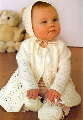 Baby Girls Matinee Coat Cardigan Bonnet Booties Jacket KNITTING PATTERN DK 18-20 • £2.15