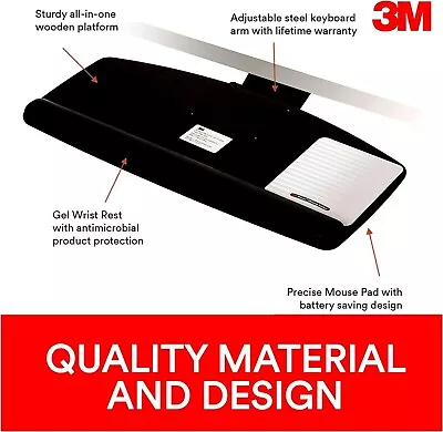 3M Sit/Stand Adjust Arm Keyboard Tray 25 In Track Wrist Rest Mouse Pad AKT60LE • $199.99